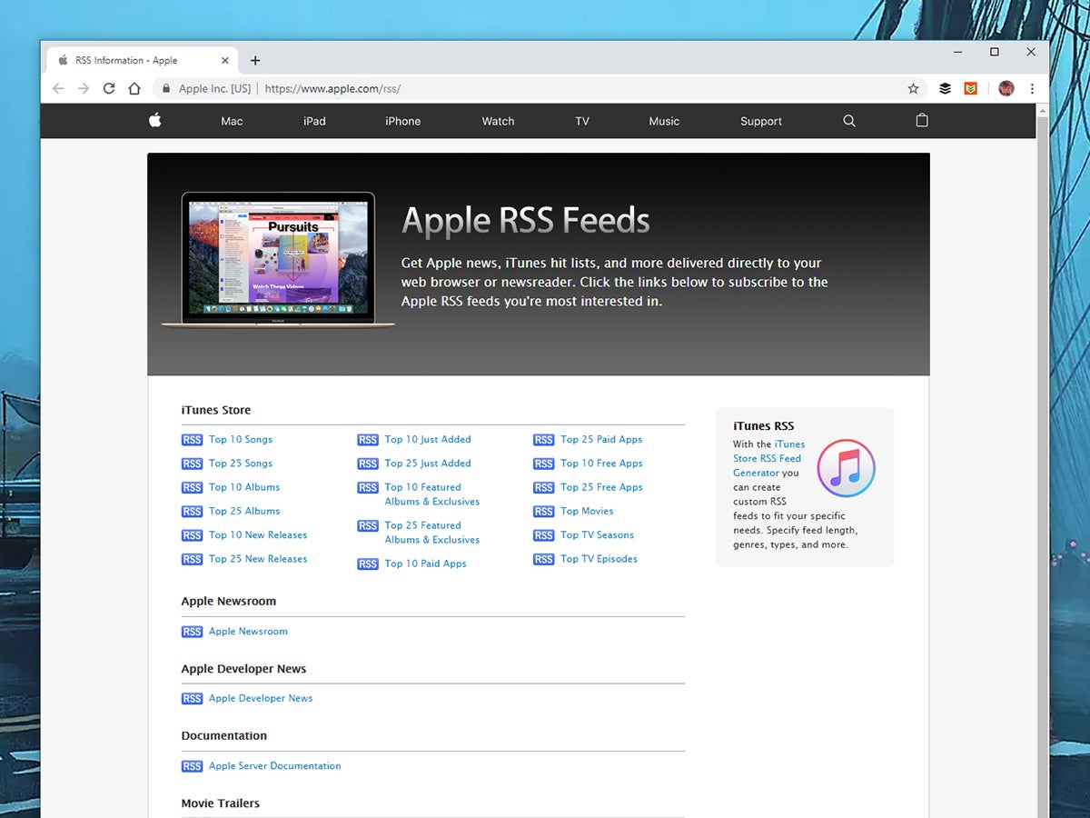 Interfaz RSS de Apple.