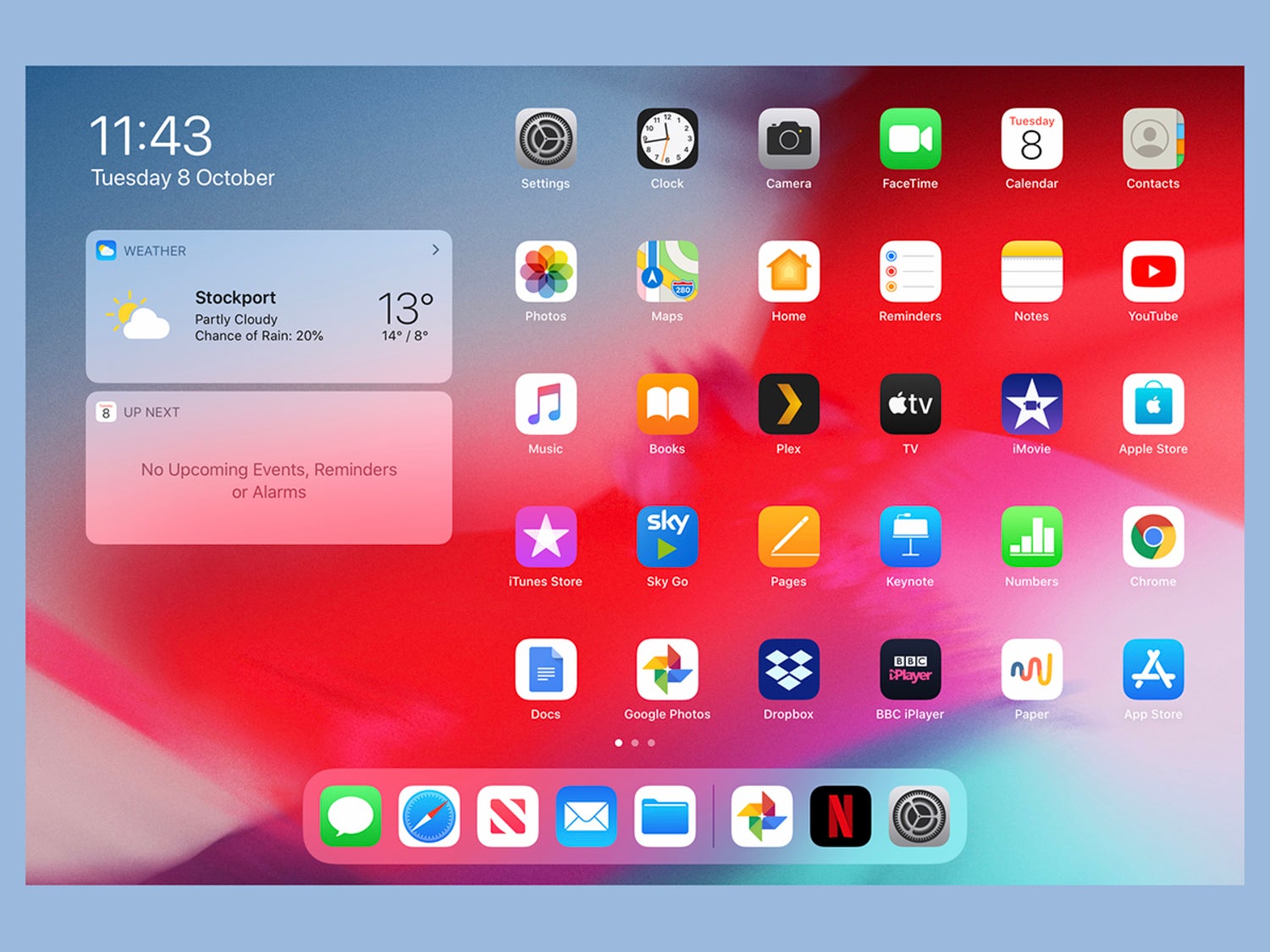 Pantalla de inicio de iPadOS.