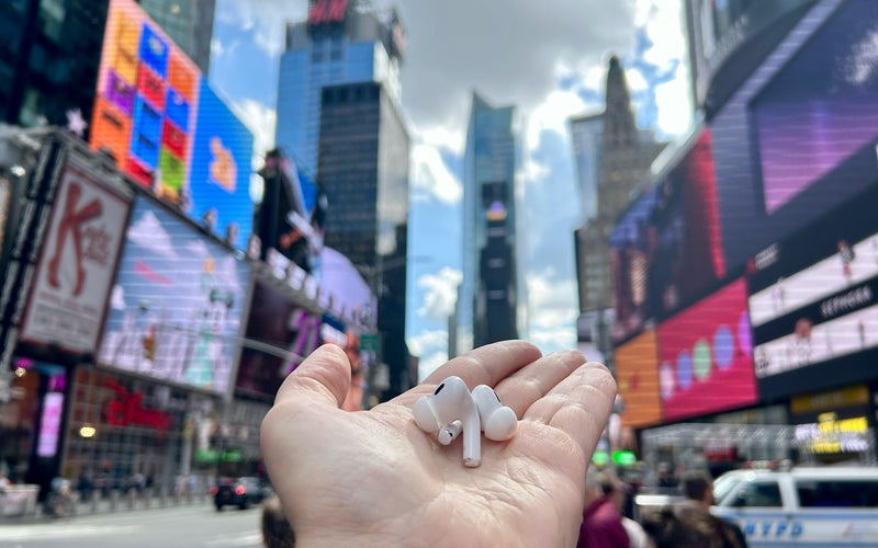 AirPods Pro 2 in my hand in Times Square