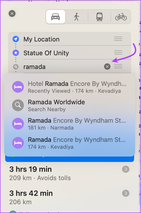 Busque y seleccione la parada para agregar a Apple Maps