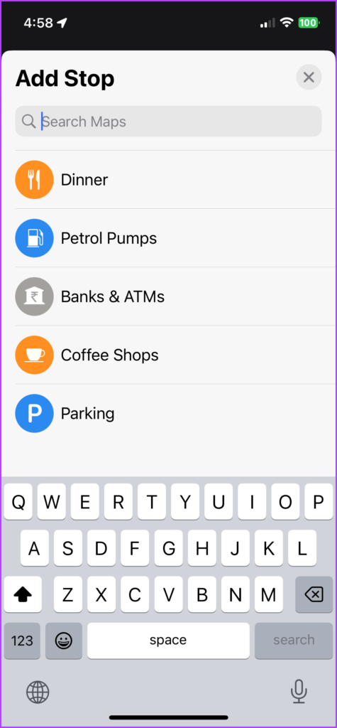 Añade paradas de las opciones disponibles en Apple Maps