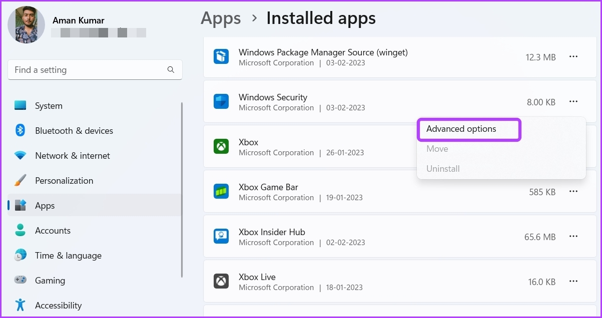 Opciones avanzadas de seguridad de Windows
