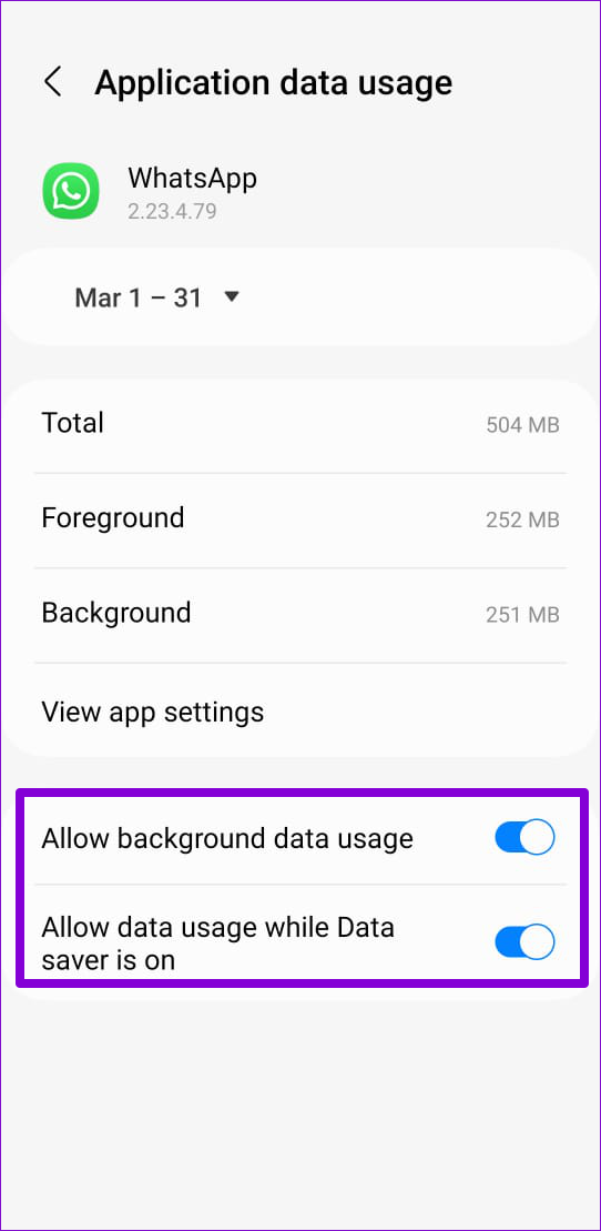 Permitir datos de fondo en WhatsApp
