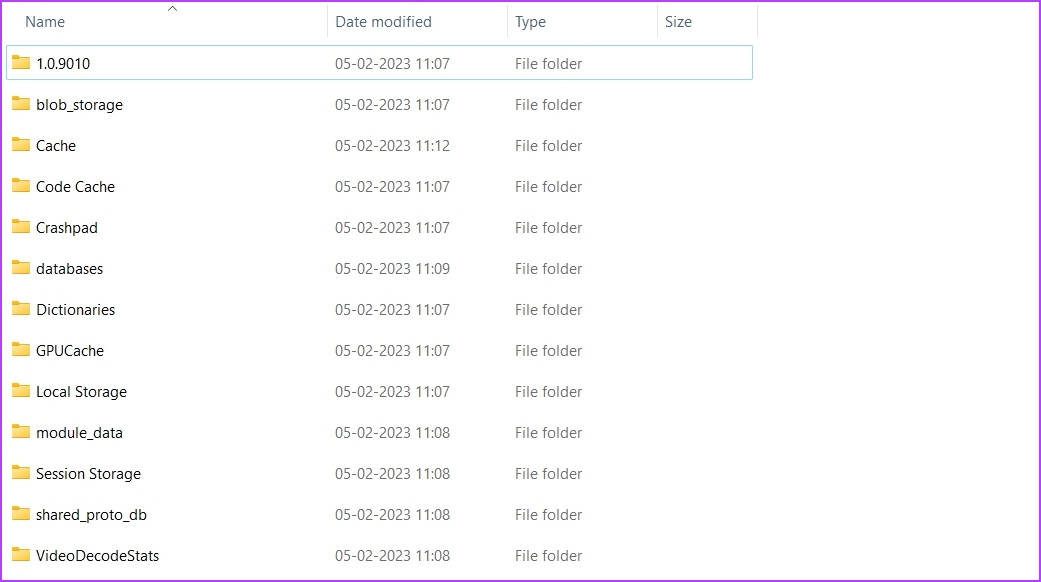 Contenido de datos de la aplicación de Discord