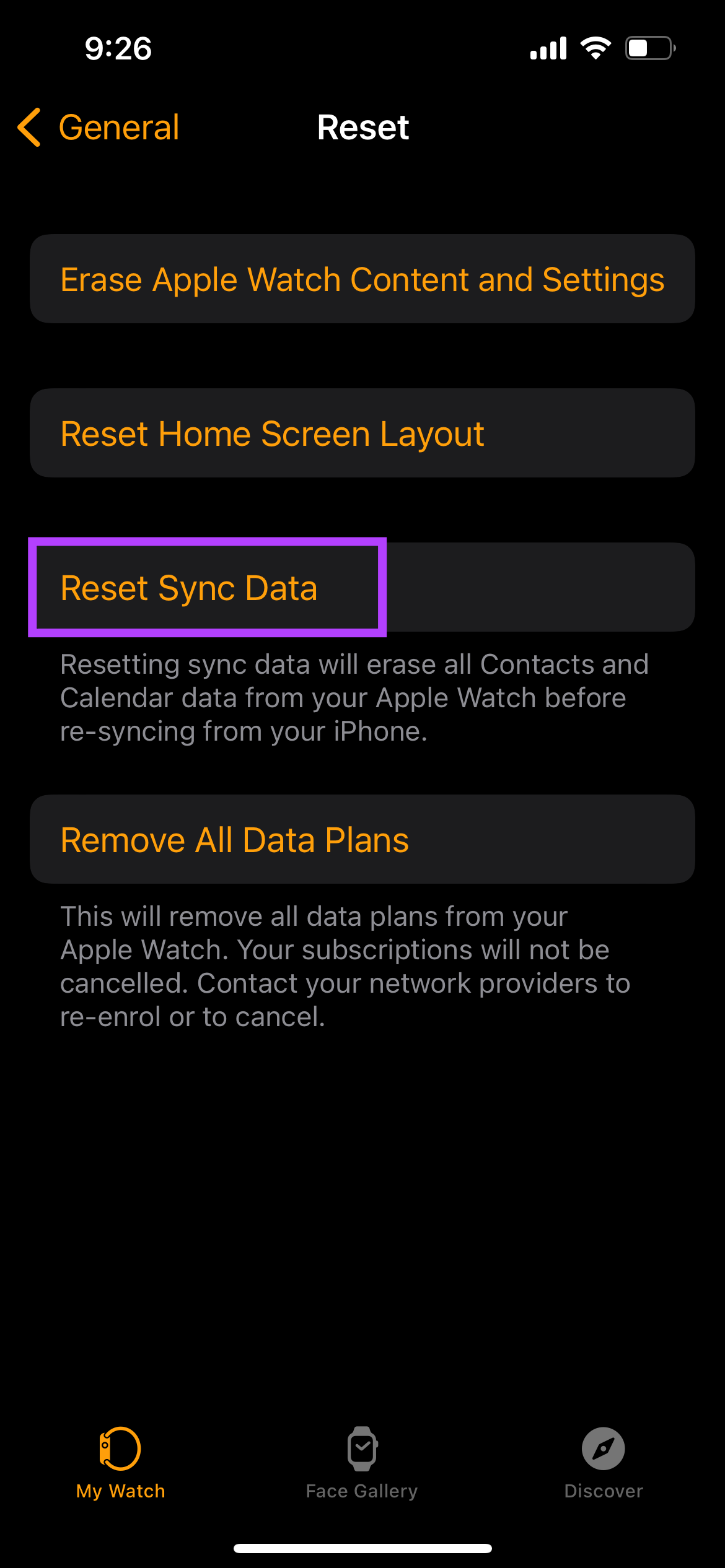 Restablecer datos de sincronización
