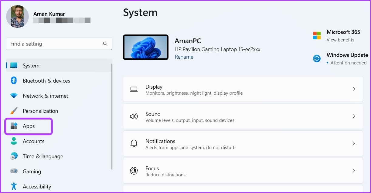 Opción de aplicaciones en la aplicación Configuración