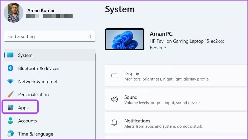 Opción de aplicaciones en la aplicación Configuración