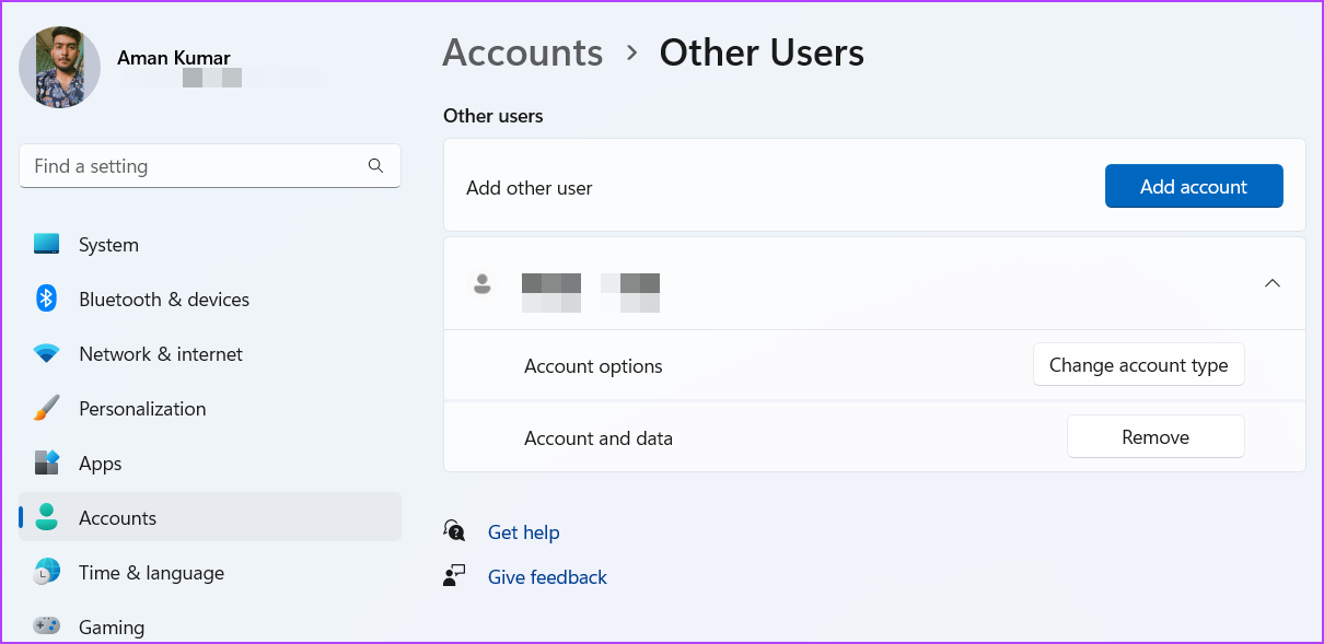 Cambie el tipo de cuenta en la aplicación Configuración