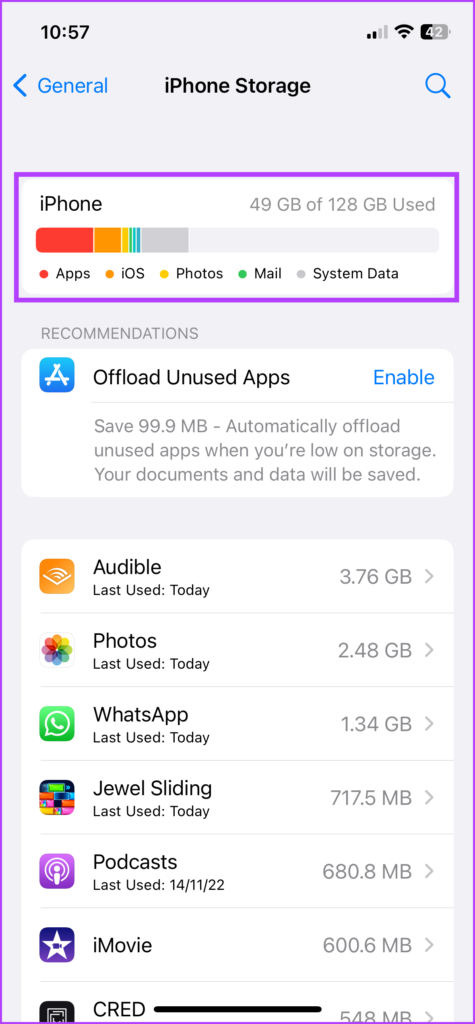 Comprobar el almacenamiento del iPhone
