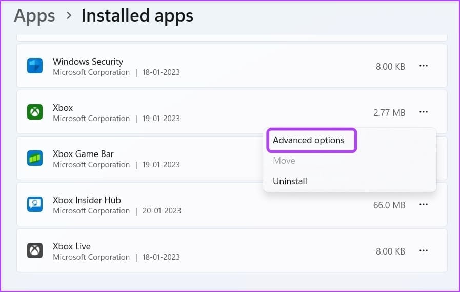 Elija Opciones avanzadas en la aplicación Configuración