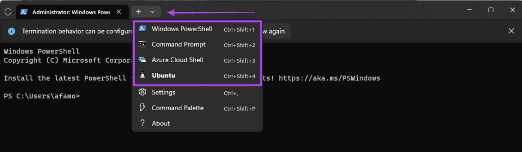 Choosing WIndows Terminal profiles from the context menu