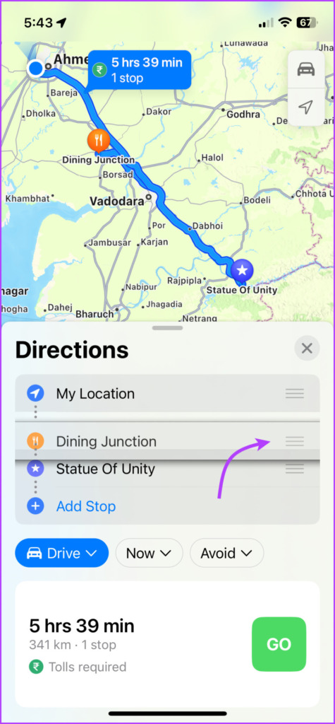 Reorganizar paradas en Apple Maps