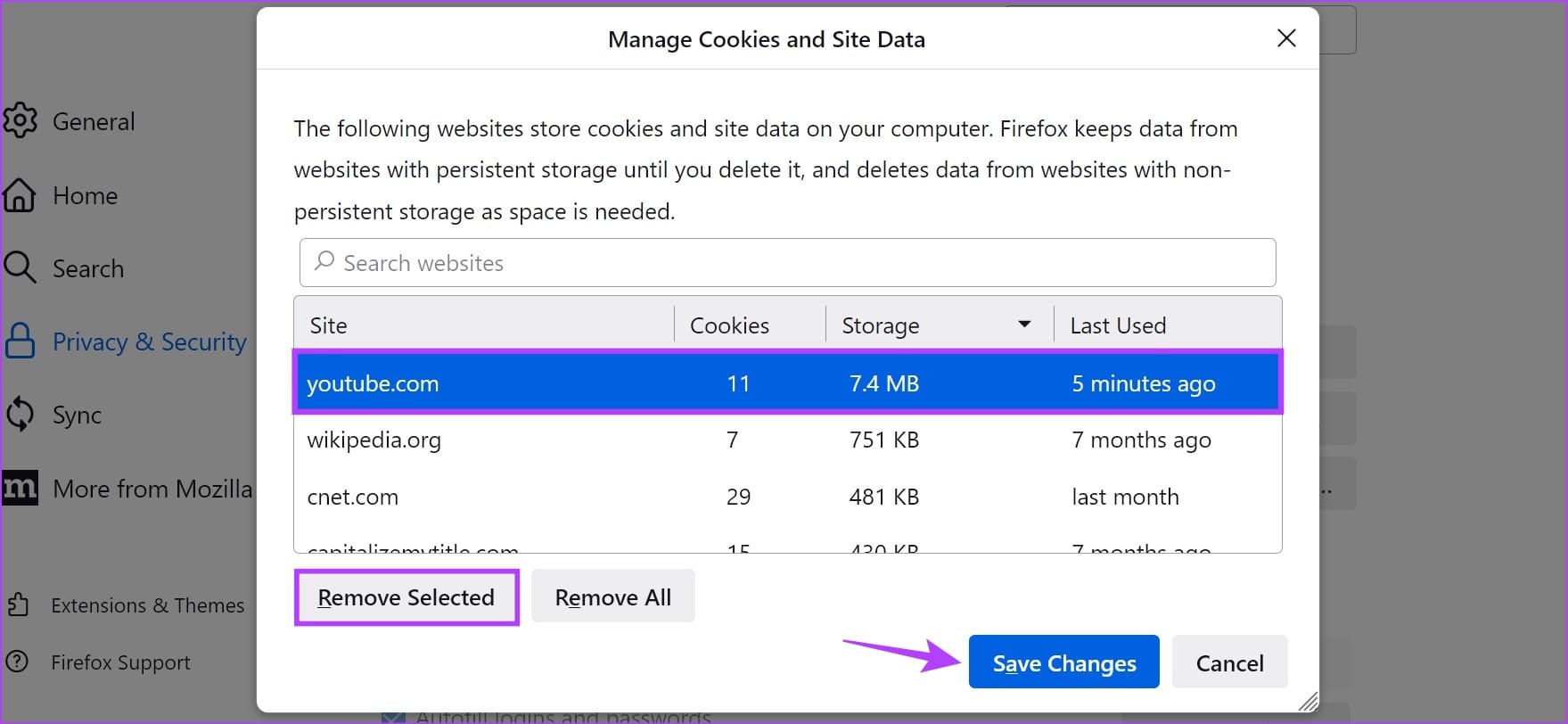Delete YouTube Cache on Firefox