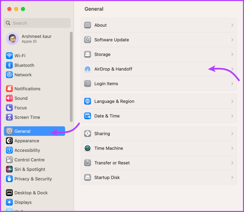 Select General and then AirPlay and Handoff