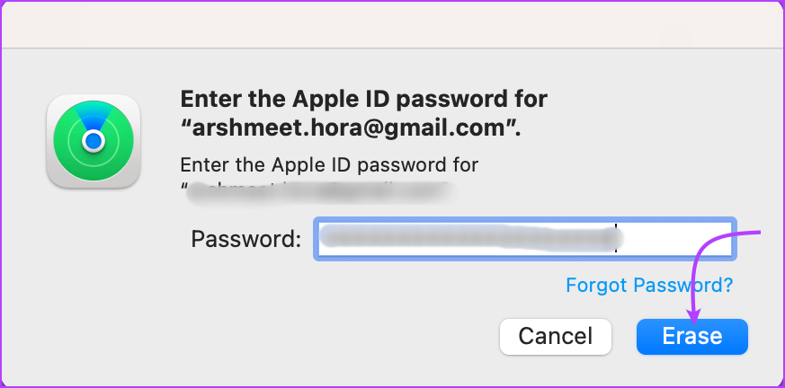 Ingrese su contraseña de ID de Apple y haga clic en Eliminar