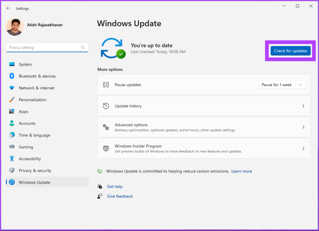 Click the ‘Check for updates’ button