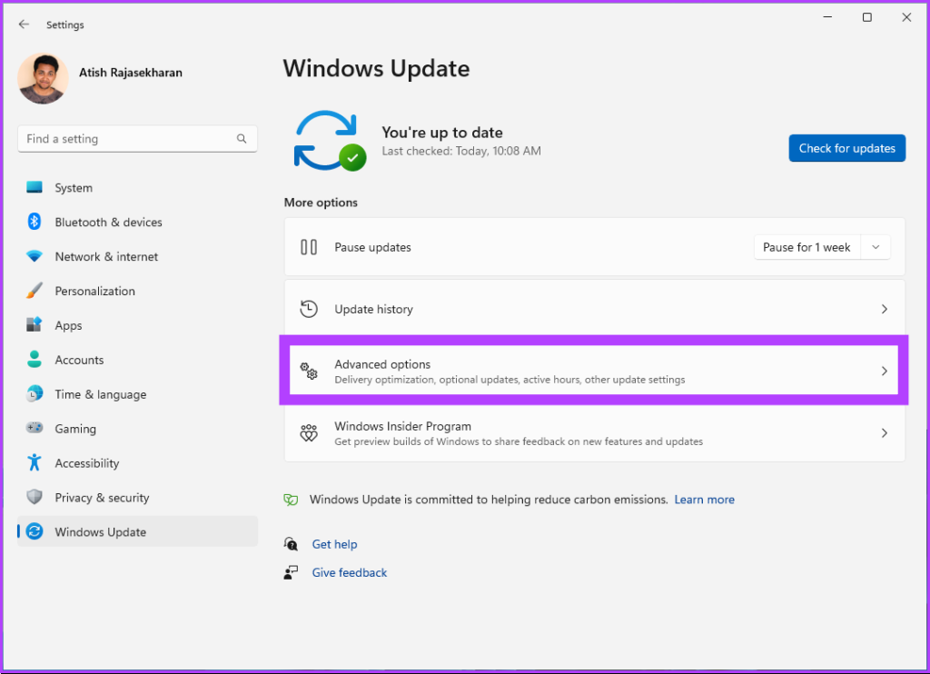 click on Advanced options
