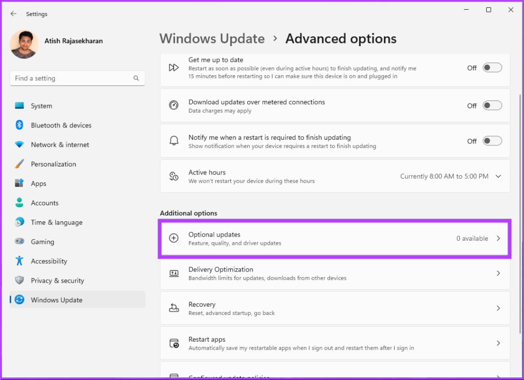 click on Optional updates