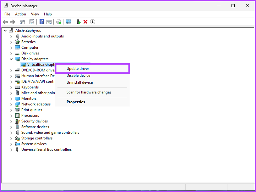 select the Update driver option