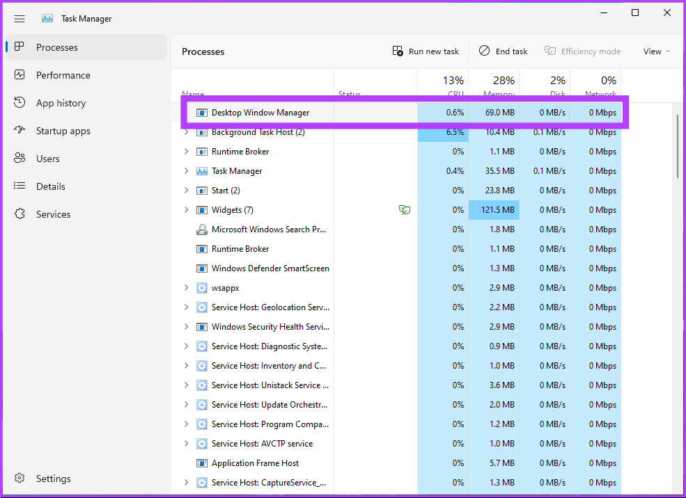 look for Desktop Windows Manager
