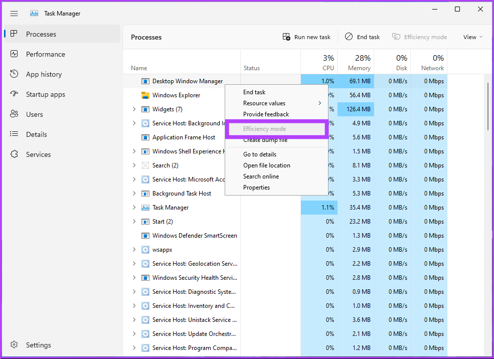 select Efficiency mode