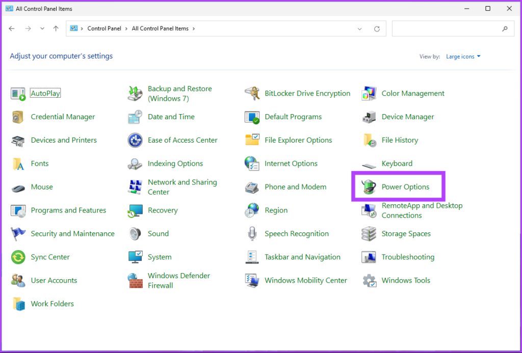 Select Power Options