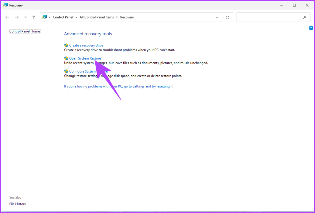 select ‘Open System Restore.’