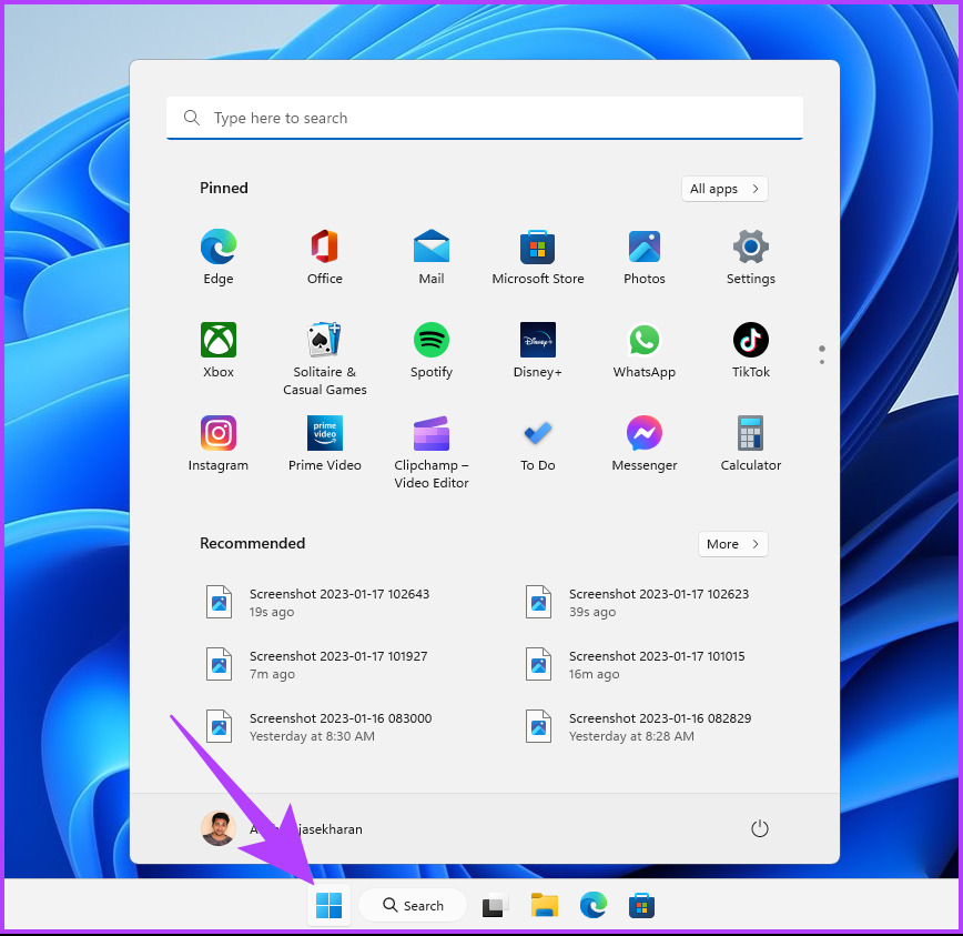 Click on the Windows key on the screen