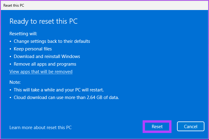 Finally, click Reset