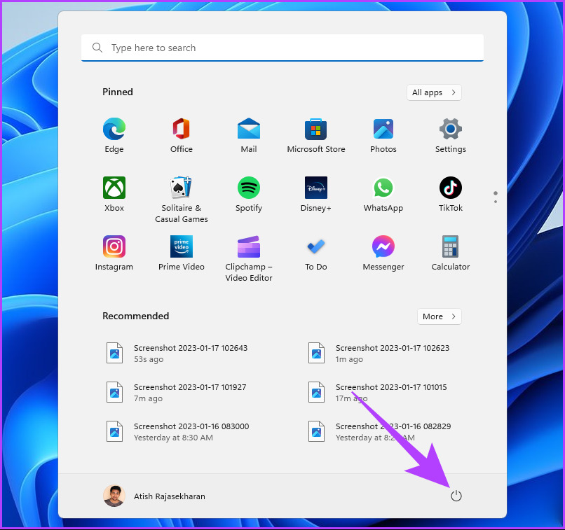 Select the Power icon