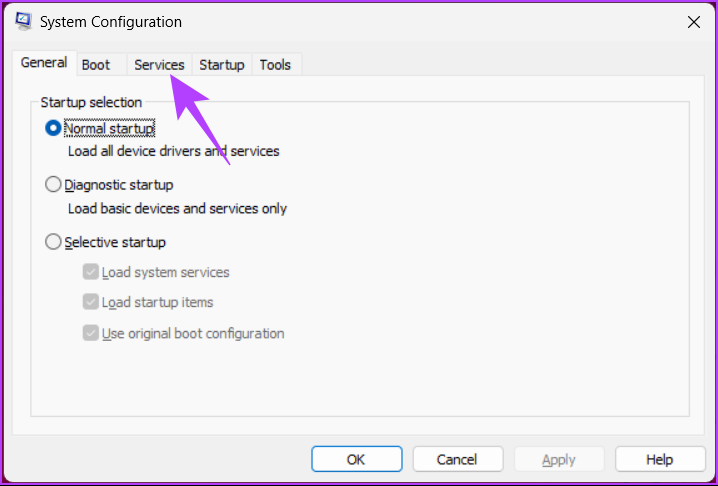 Go to the Services tab