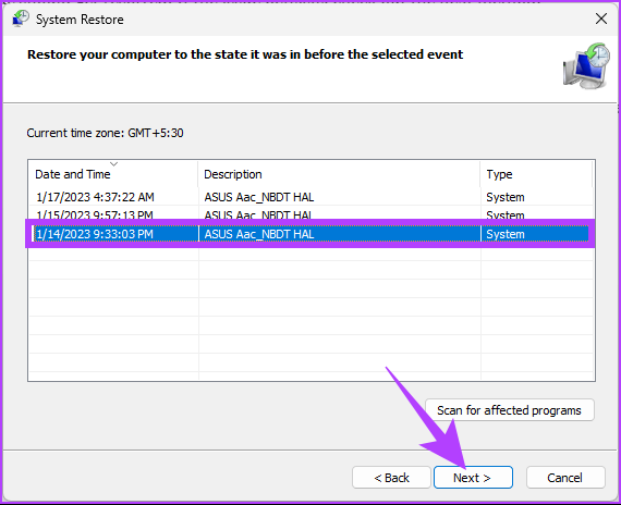 Select from the list and click Next
