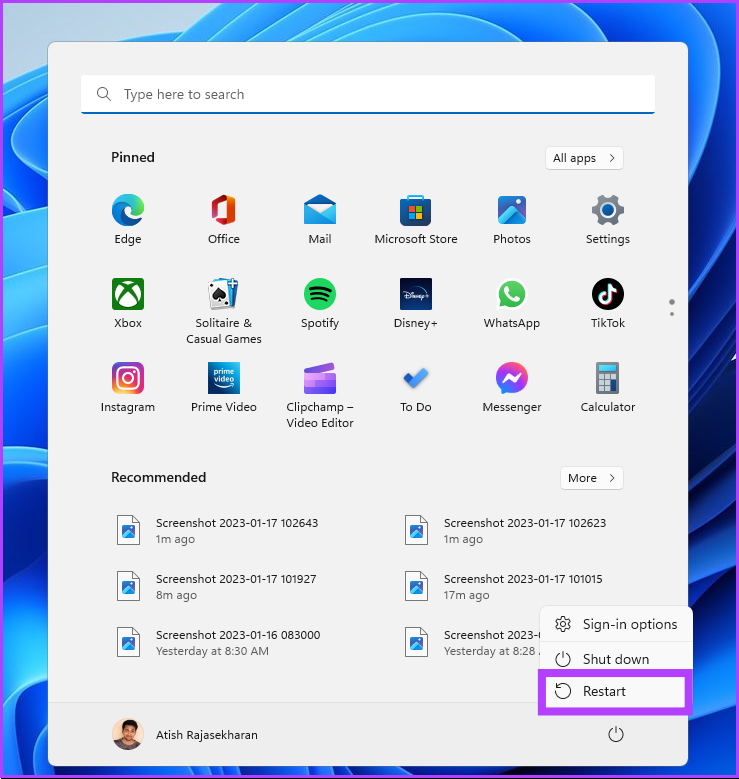 click on the Restart button