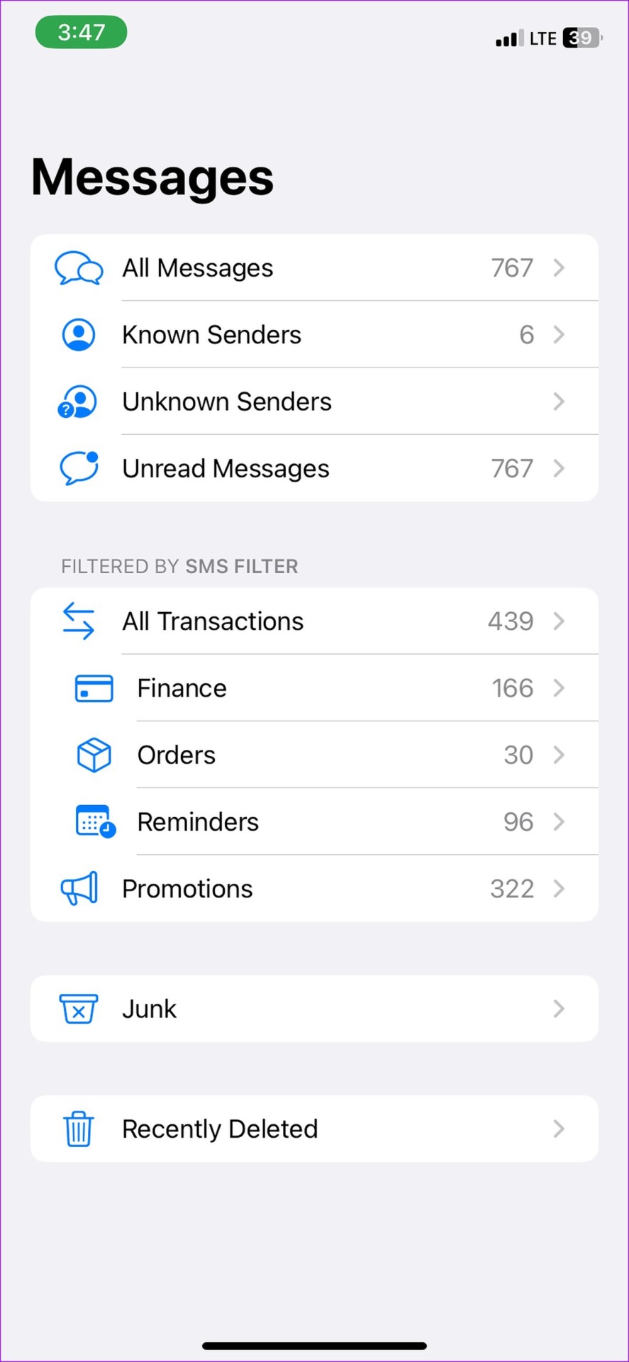 Filtros de mensajes en iPhone