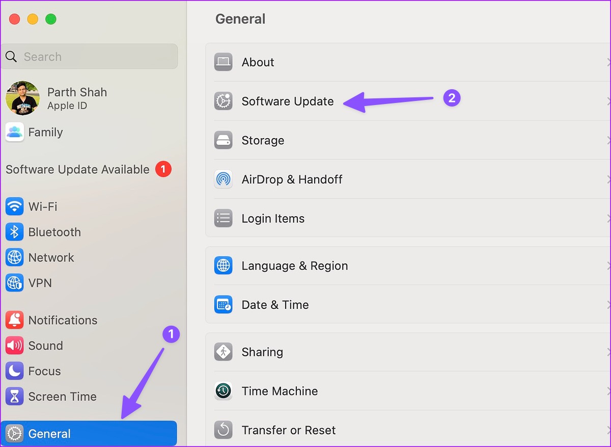 Abra el menú Actualización de software
