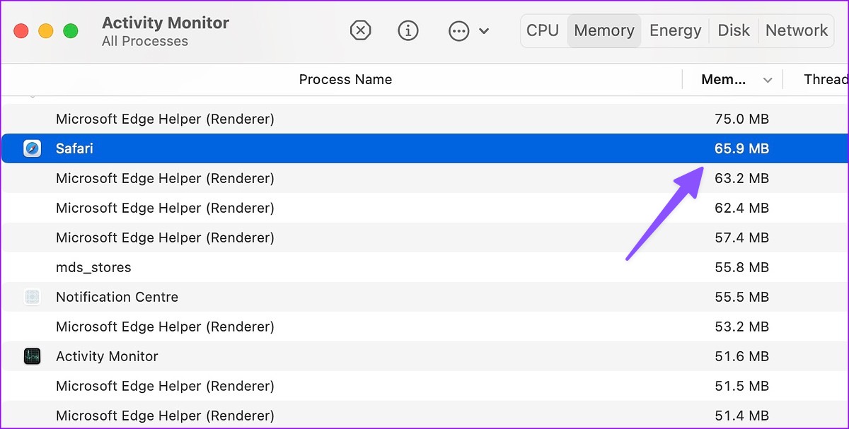 Comprobar el uso de la memoria de Safari