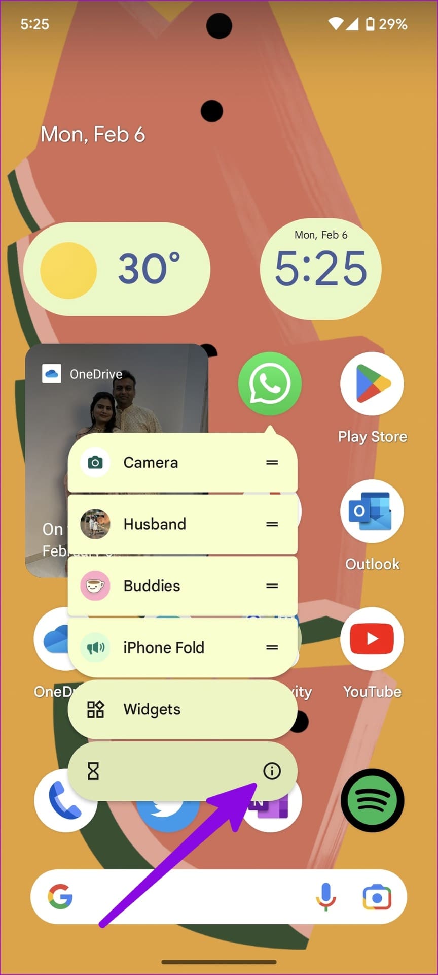 Menú de información de la aplicación WhatsApp