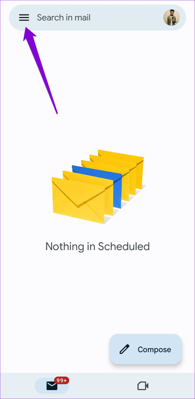 Menú de la aplicación Gmail en Android