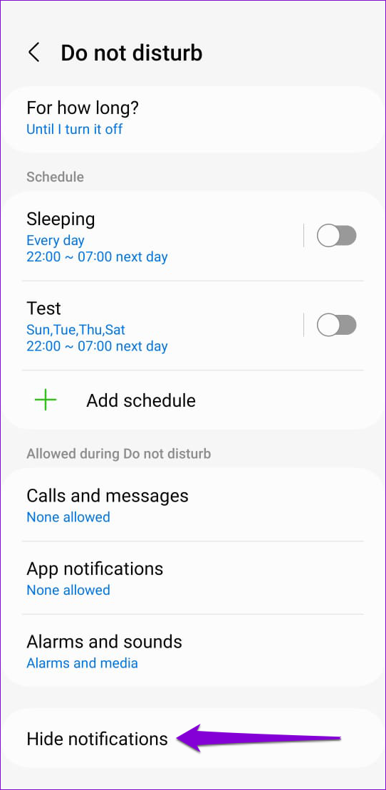Ocultar notificaciones durante DND en Android