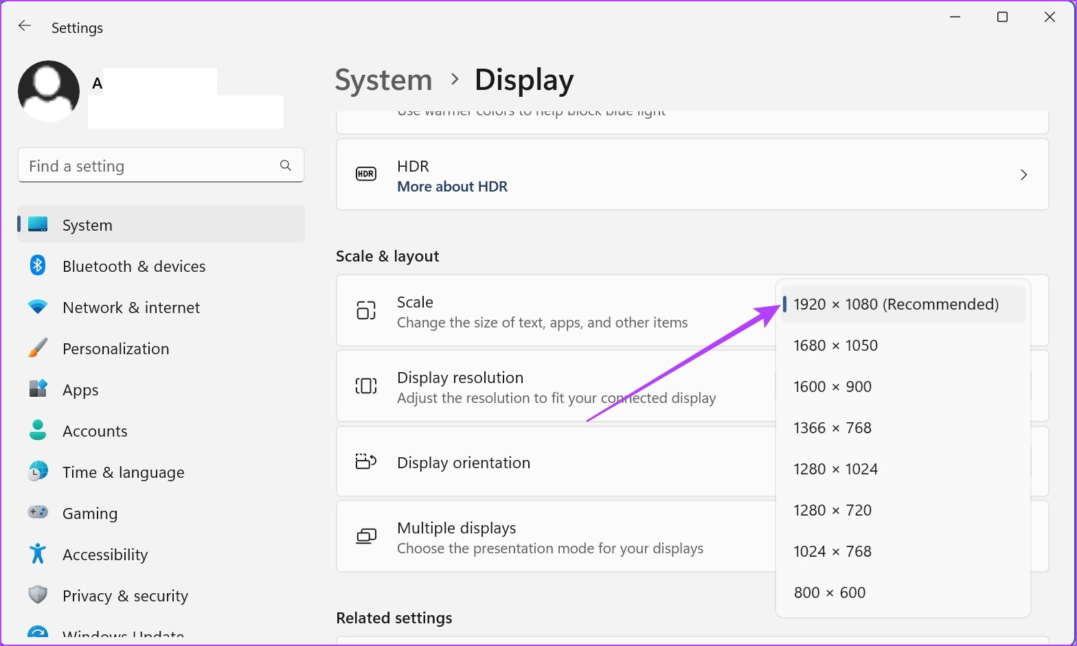Seleccione la configuración de pantalla recomendada