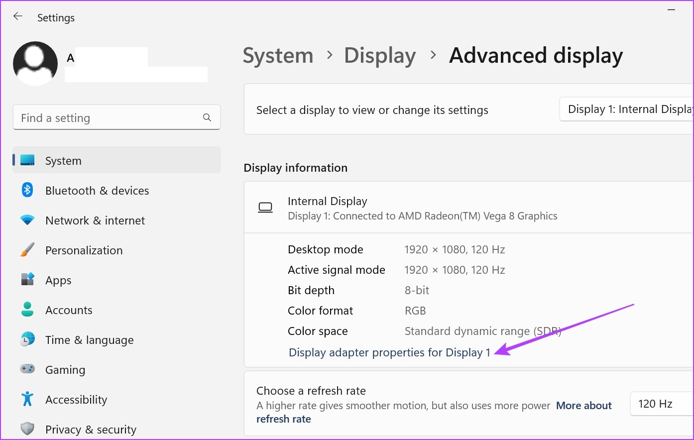 Haga clic en Propiedades del adaptador de pantalla