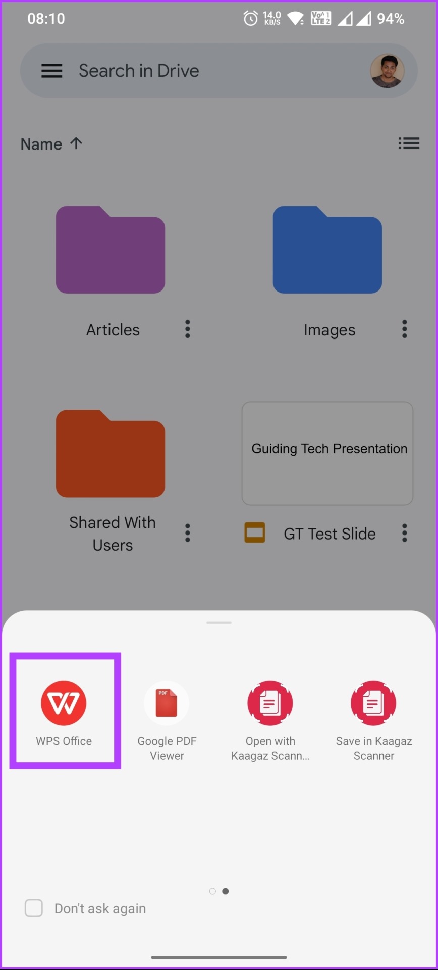 Seleccione una aplicación para abrir el PPT en su dispositivo móvil