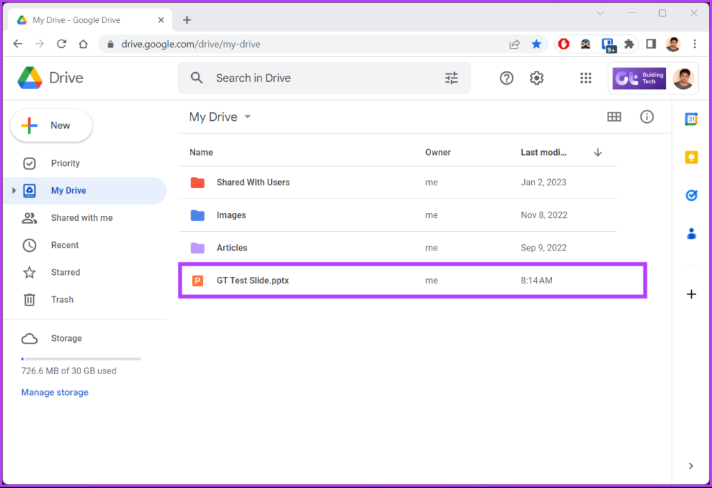 Seleccione Abrir con y seleccione Presentaciones de Google