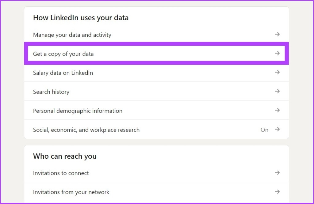 Haga clic en Obtener una copia de sus datos