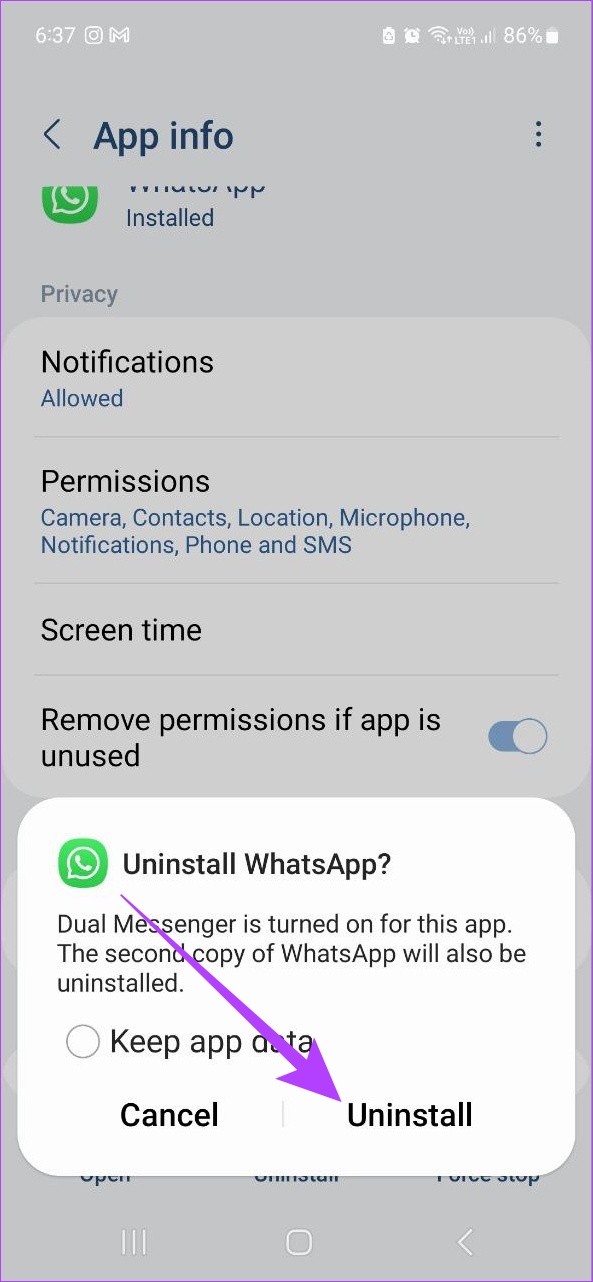 Toca Desinstalar de nuevo