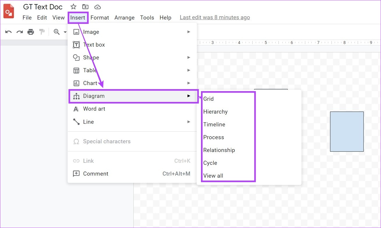 Vaya a Insertar y seleccione Diagrama en el menú