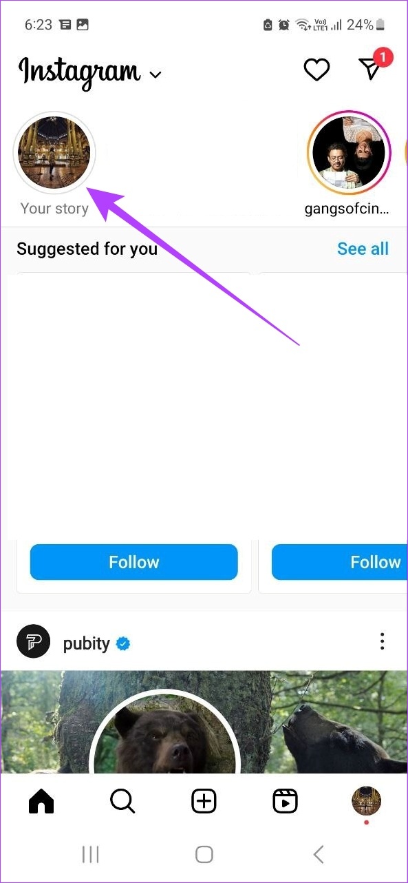 Toca el icono de tu perfil para abrir la historia.