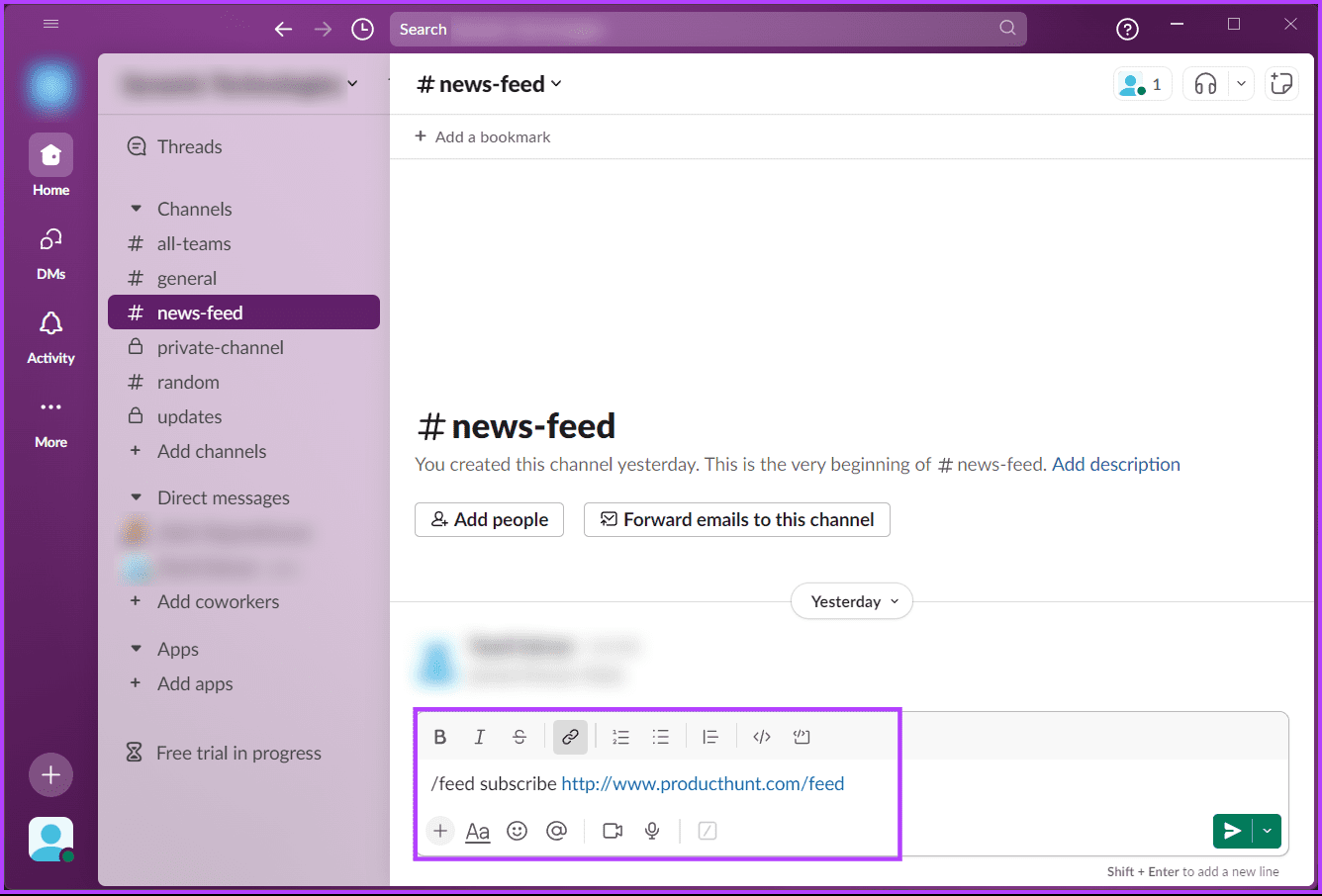 type the below text and hit enter
