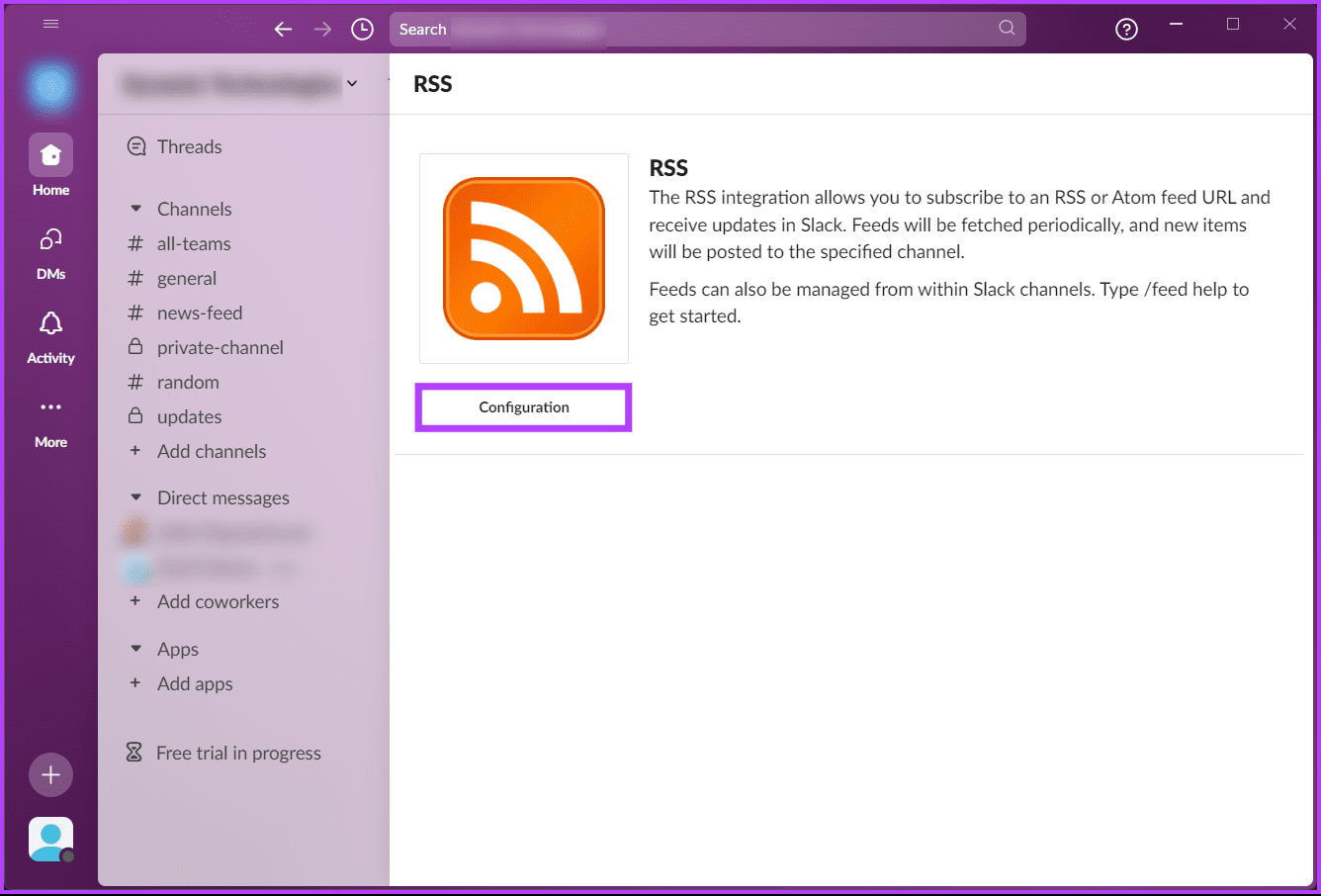 click the Configuration button