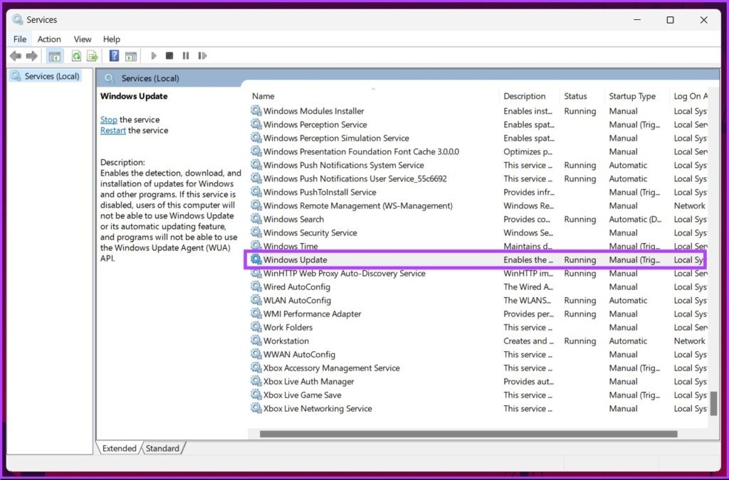 Encuentre el servicio de actualización de Windows